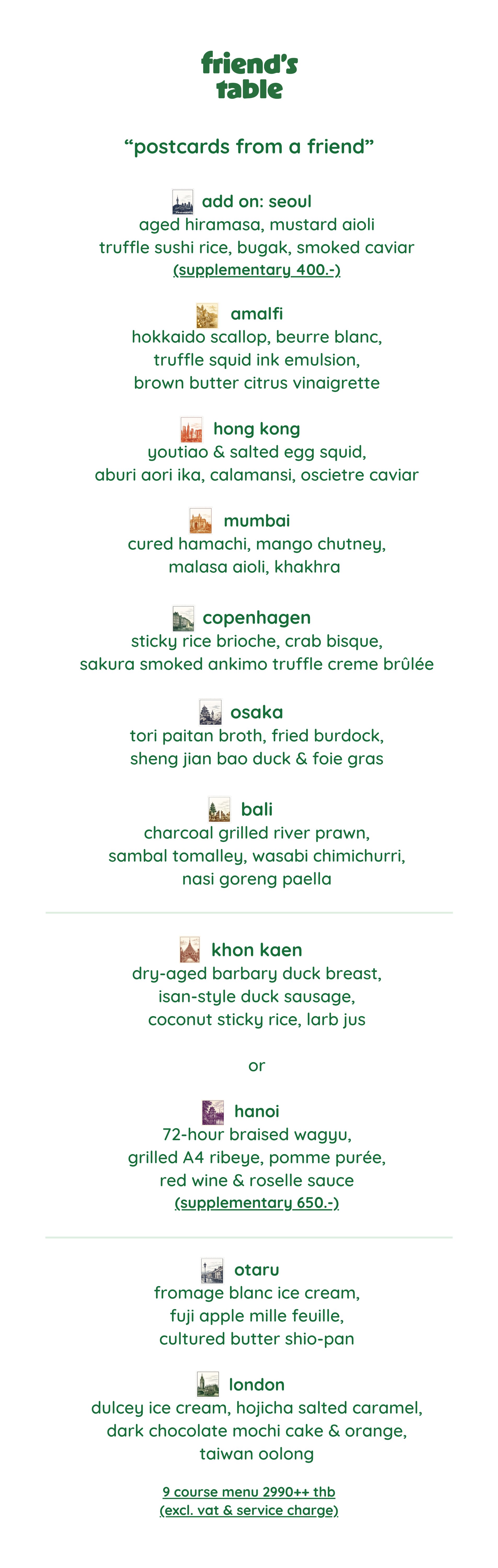 Friend's Table menu card