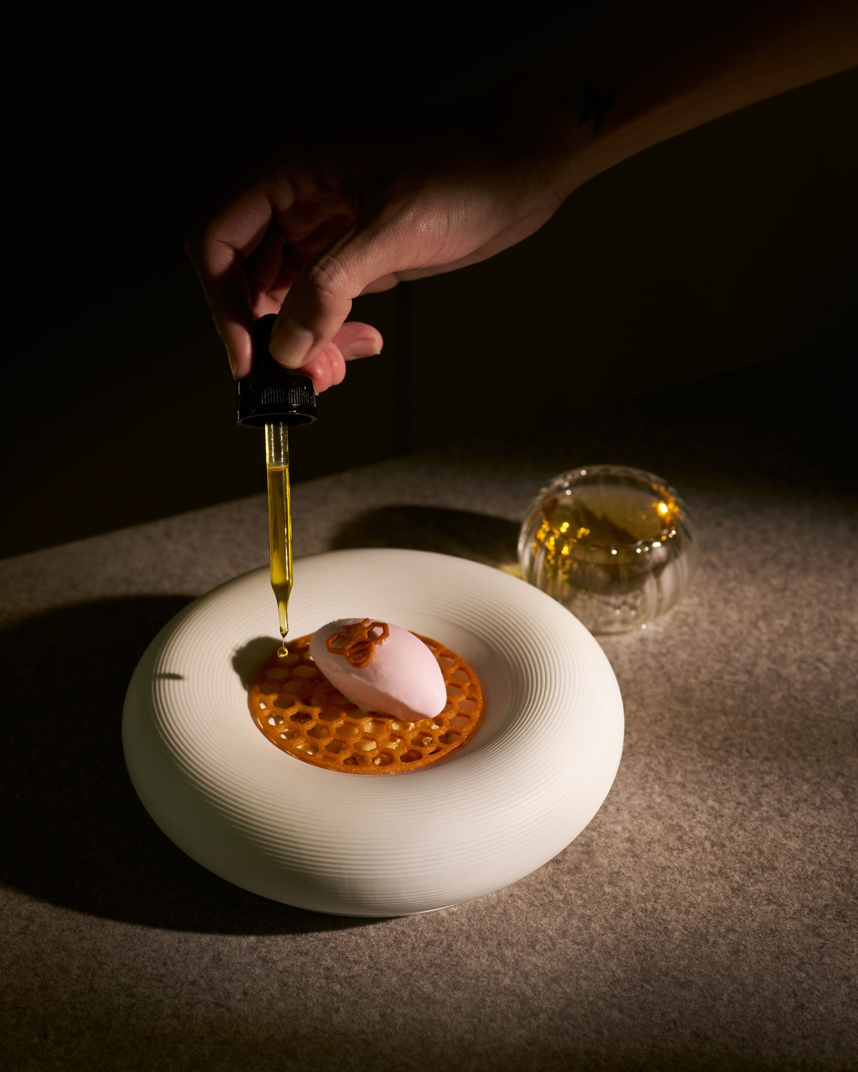 Lemon lavender — lavender mascarpone gelato on a honeycomb tuile