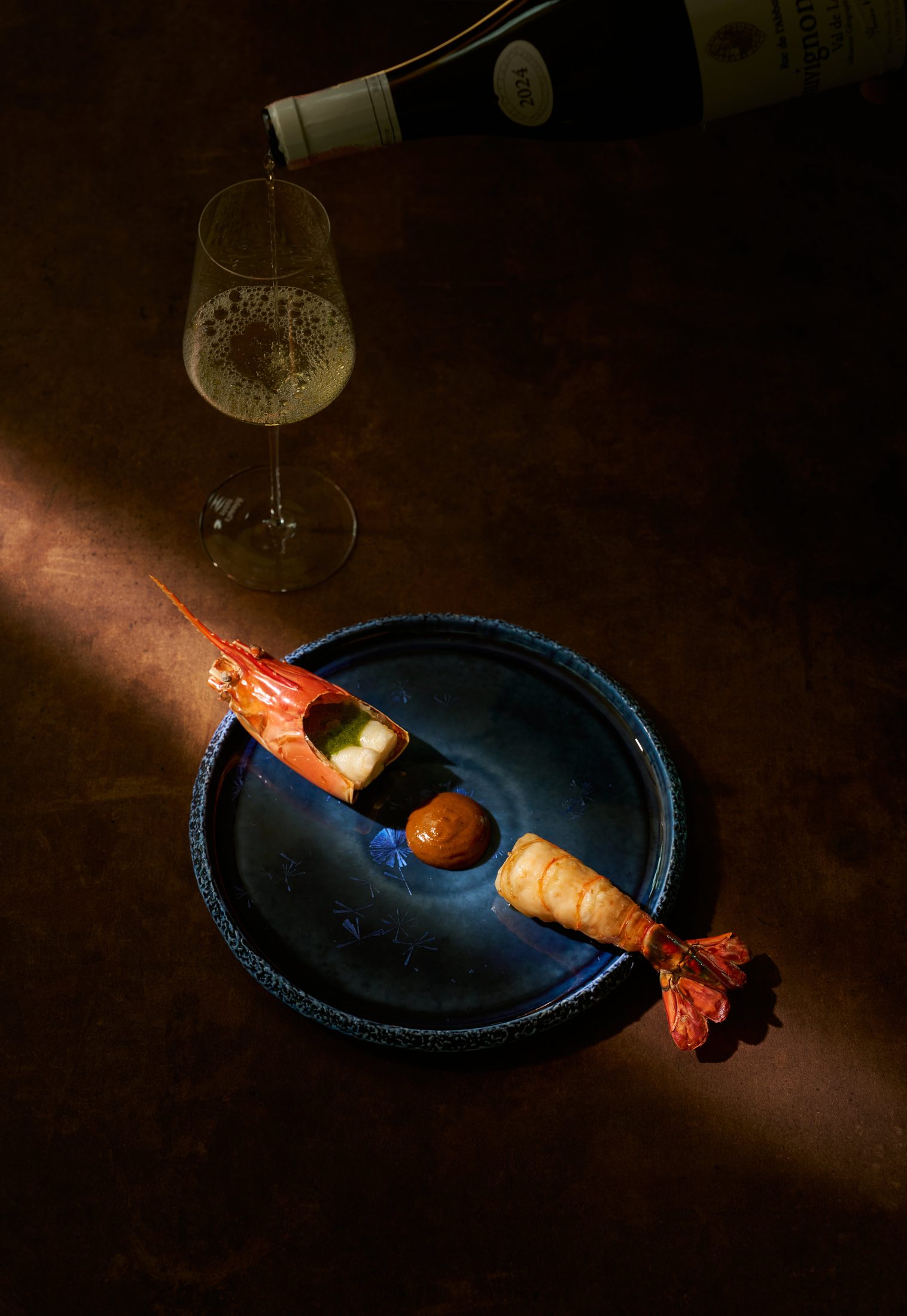 Chiang Mai river prawn, charcoal grilled, with caramelized colatura glaze
